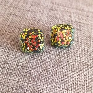 Green and Orange Glitter Acrylic Earrings - Pre-loved (.5")